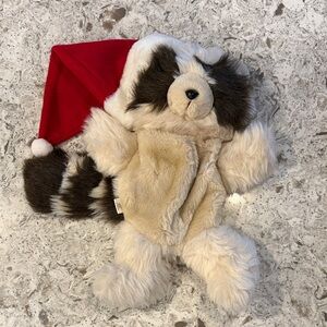 Plush Raccoon Christmas Stocking with Santa Hat—pocket in belly to fill